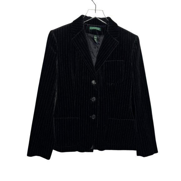Ralph Lauren Black Velvet Womens Blazer size 8 NWT pinstripes - Picture 1 of 9